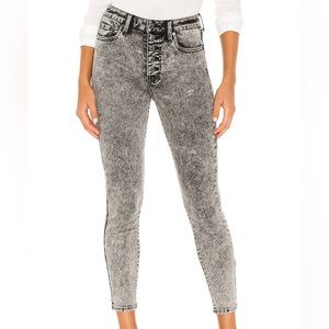 Pistola Aline High Waist Button Fly Acid Wash Skinny Jeans In Dark Cloud